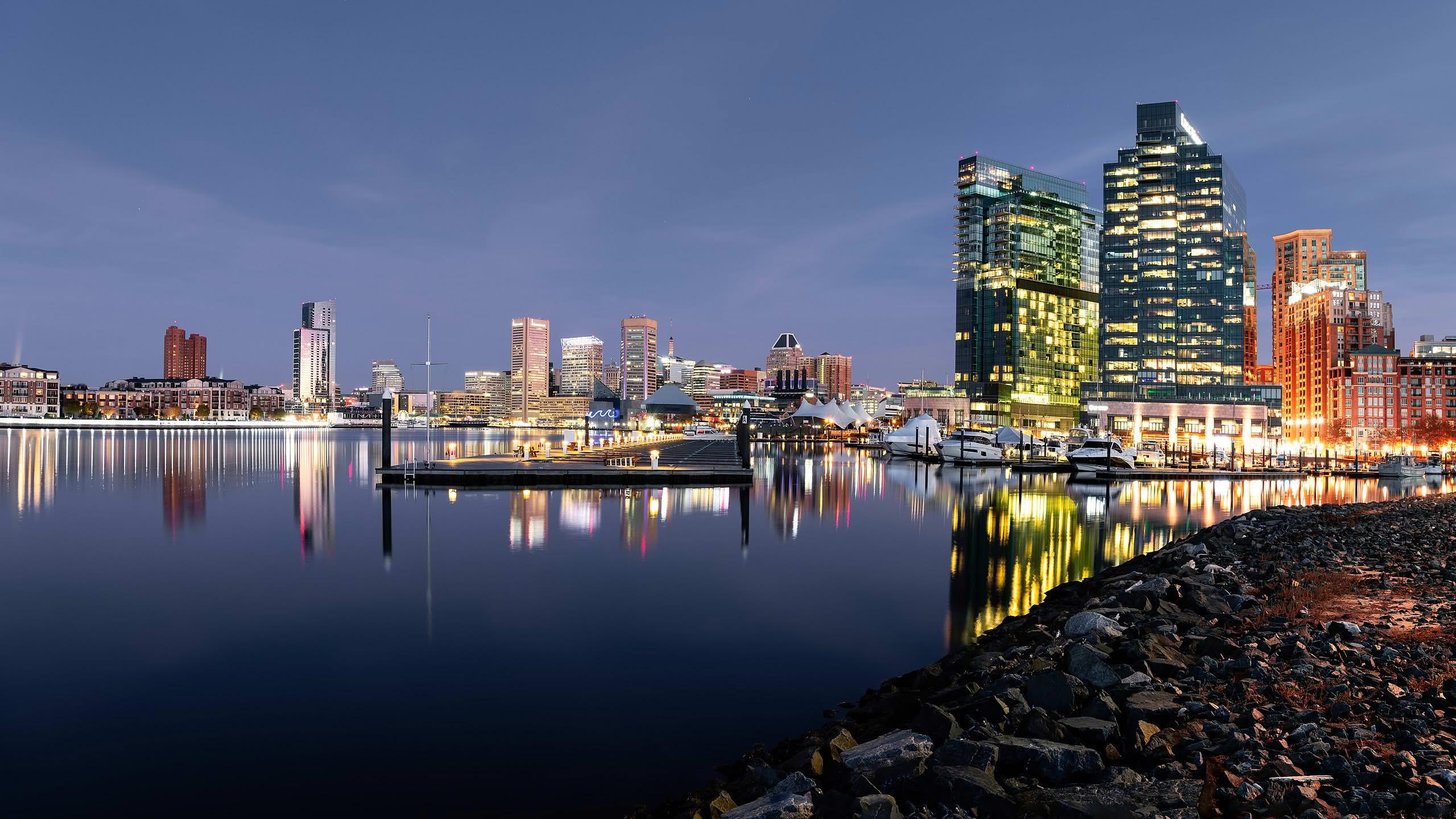 Baltimore skyline over the water