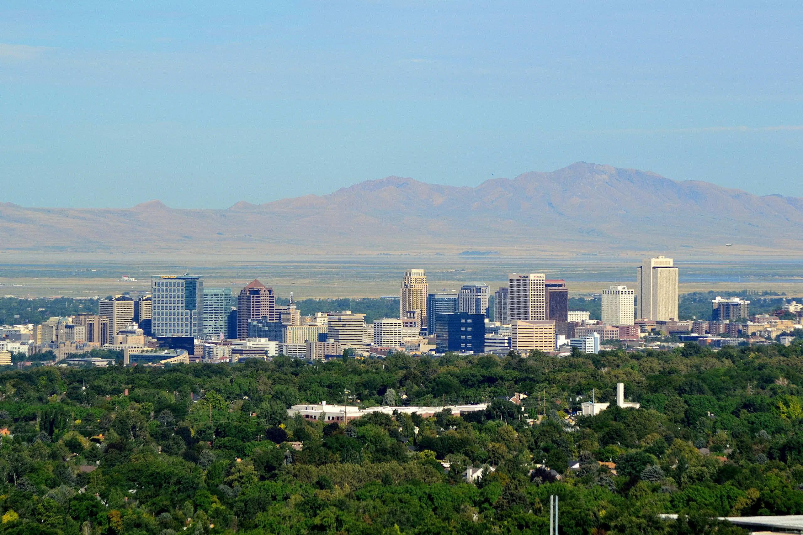 Salt Lake City skyline against the mountains