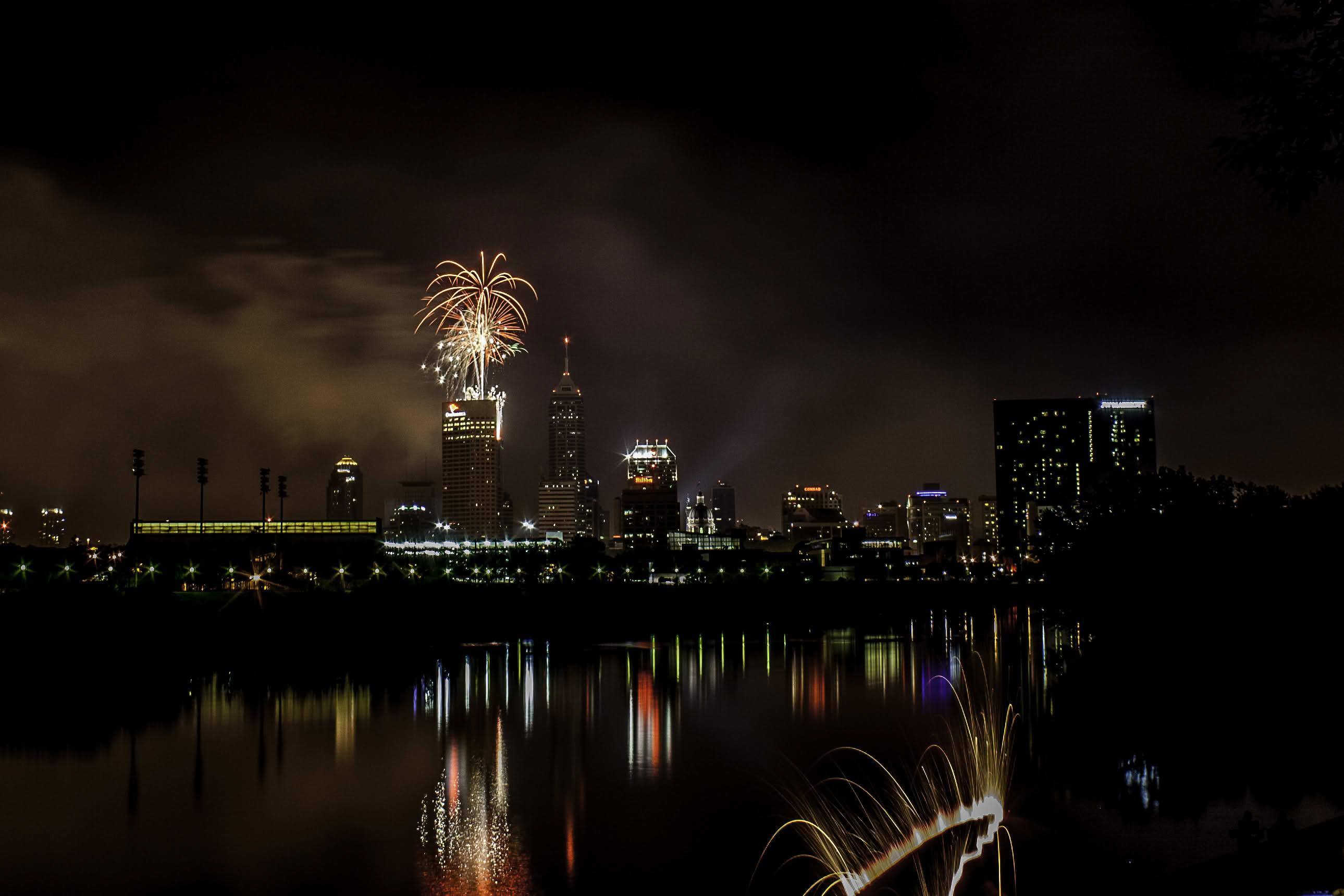 Fireworks over the Indianapolis skyline